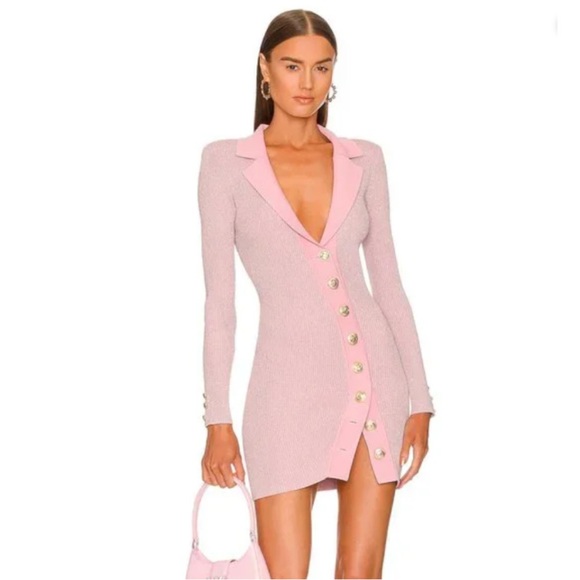 Retrofete Mimi Mini Sweater Dress Size S Light Pink Metallic Bodycon Cocktail - Picture 2 of 8